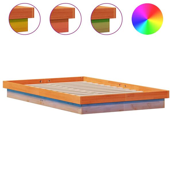 vidaXL Cadre de lit &agrave; LED sans matelas 135x190 cm bois massif