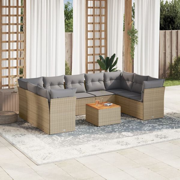 vidaXL Salon de jardin avec coussins 10 pcs beige résine tressée