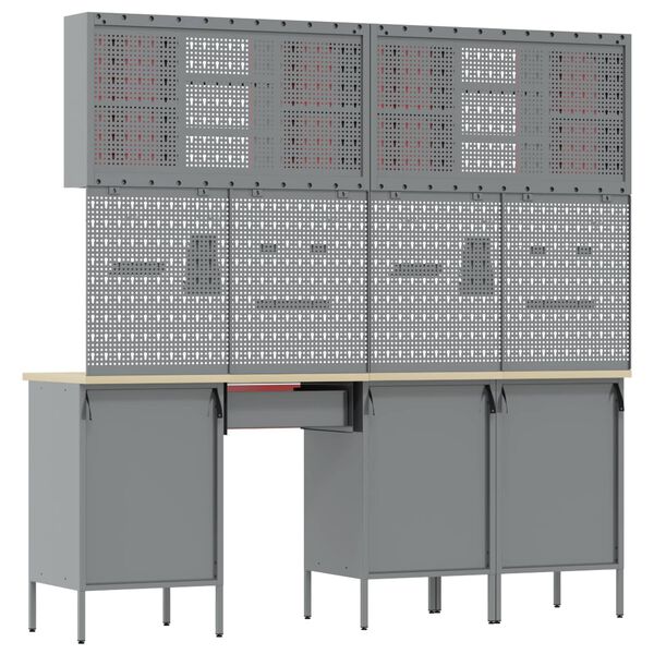 vidaXL Placard de travail 10 pcs Rouge Bois d'ing&eacute;nierie et acier