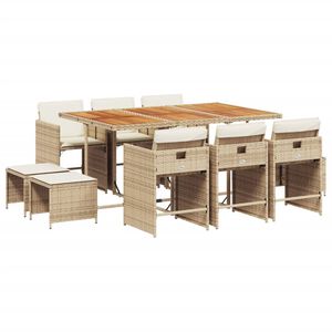 vidaXL Ensemble &agrave; manger de jardin et coussins 11 pcs beige poly rotin