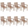 vidaXL Chaises de jardin empilables avec coussins lot de 8 Teck solide