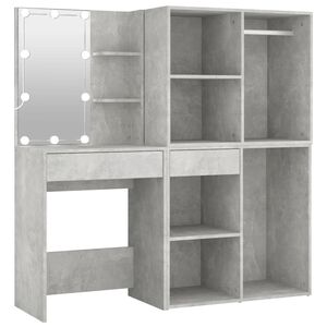 vidaXL Coiffeuse &agrave; LED avec 2 armoires Gris b&eacute;ton Bois d'ing&eacute;nierie