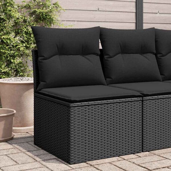 vidaXL Canapé de jardin sans accoudoirs avec coussins en polyrotin noir