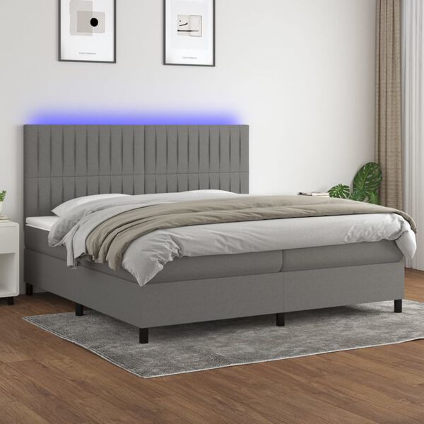 vidaXL Sommier &agrave; lattes de lit et matelas et LED Gris fonc&eacute; 200x200 cm