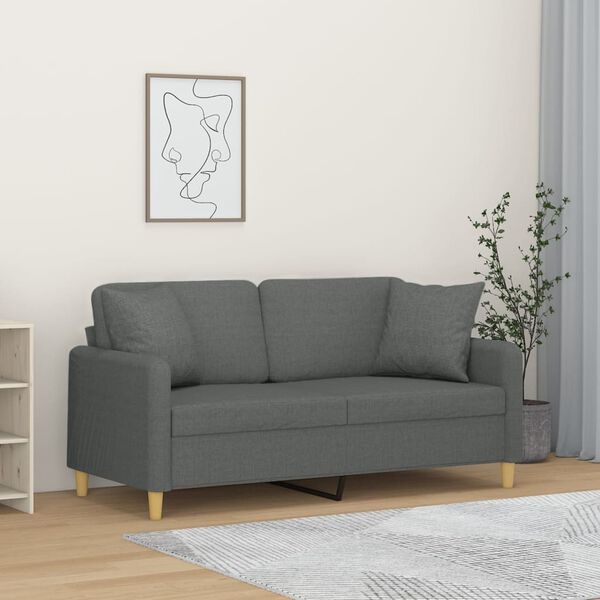 vidaXL Canap&eacute; 2 places avec oreillers gris fonc&eacute; 140 cm tissu