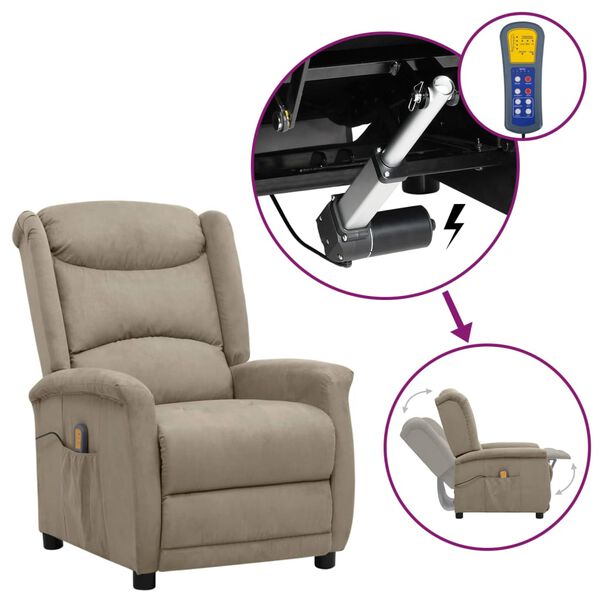 vidaXL Fauteuil de massage Gris clair Tissu microfibre