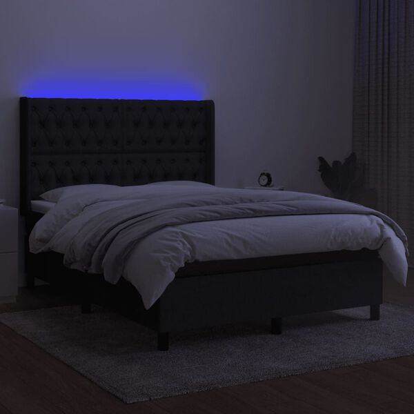 vidaXL Sommier &agrave; lattes de lit matelas et LED Noir 140x200 cm Tissu