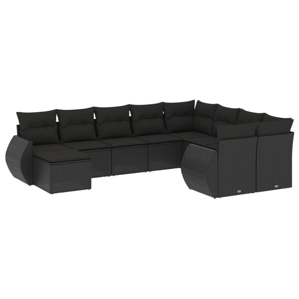 vidaXL Salon de jardin 10 pcs avec coussins noir r&eacute;sine tress&eacute;e