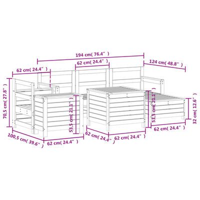 vidaXL Salon de jardin 7 pcs bois de pin massif