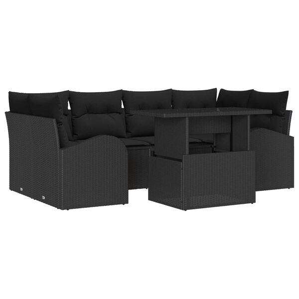 vidaXL Ensemble de canap&eacute; de jardin 7 pcs Noir Poly Rattan
