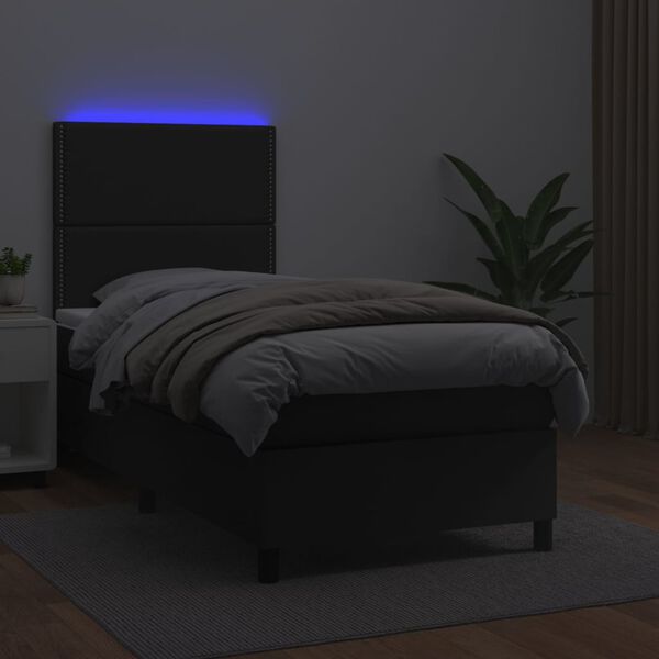 vidaXL Sommier &agrave; lattes de lit avec matelas et LED Noir 80x200 cm