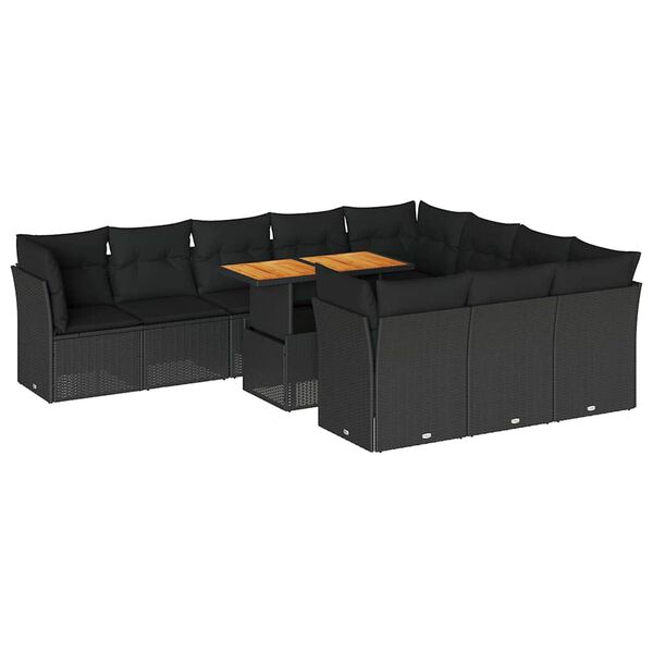 vidaXL Salon de jardin 11 pcs avec coussins noir r&eacute;sine tress&eacute;e