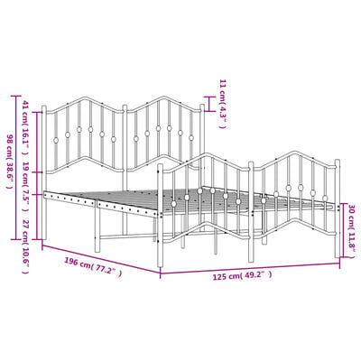 vidaXL Cadre de lit métal sans matelas avec pied de lit noir 120x190cm