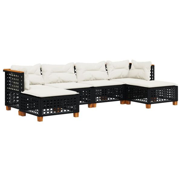 vidaXL Salon de jardin 6 pcs avec coussins noir r&eacute;sine tress&eacute;e
