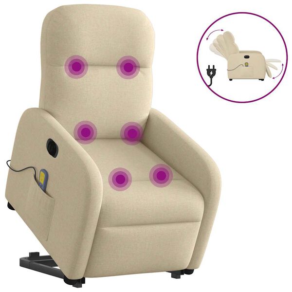 vidaXL Fauteuil inclinable de massage &eacute;lectrique Cr&egrave;me Tissu