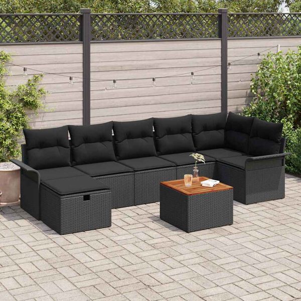vidaXL Ensemble de canap&eacute; de jardin avec coussin 8 pcs Noir Poly rotin
