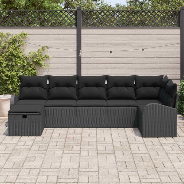 vidaXL Ensemble de Canapés avec coussin 7 pcs Noir polyrotin