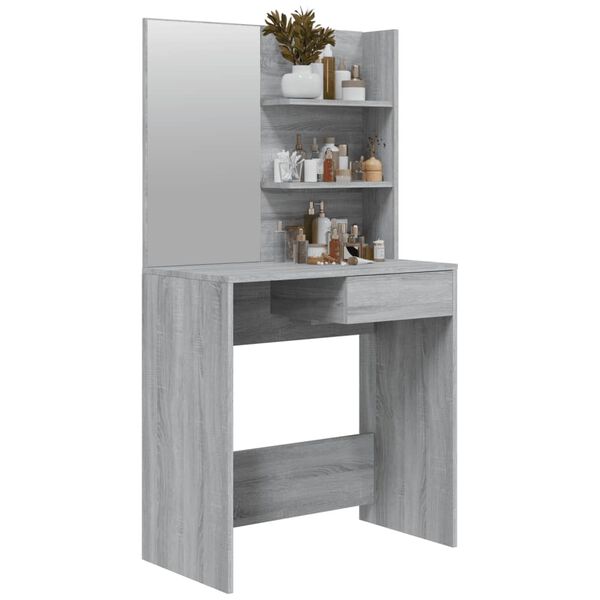 vidaXL Coiffeuse avec miroir Sonoma gris 74,5x40x141 cm