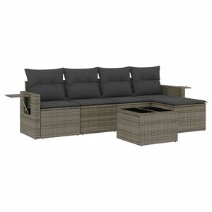 vidaXL Salon de jardin 6 pcs avec coussins gris r&eacute;sine tress&eacute;e