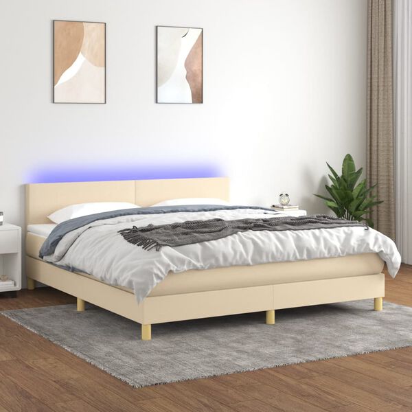 vidaXL Sommier &agrave; lattes de lit avec matelas LED Cr&egrave;me 180x200 cm Tissu