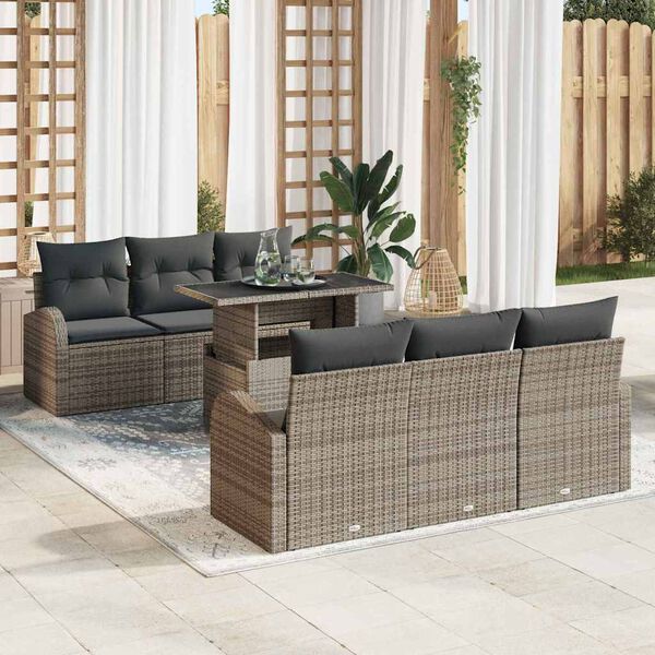 vidaXL Ensemble de canap&eacute; de jardin avec coussin 7 pcs Gris Poly rotin