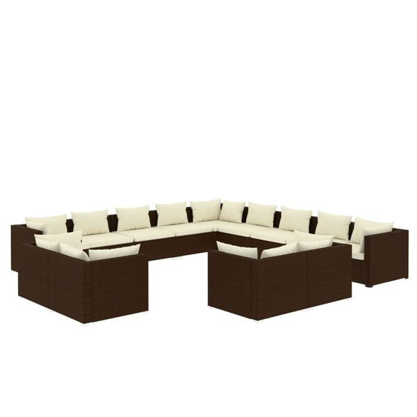 vidaXL Salon de jardin 13 pcs avec coussins Marron R&eacute;sine tress&eacute;e