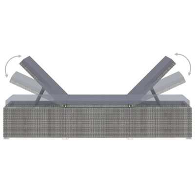 vidaXL Chaise longue avec coussin et table à thé Résine tressée Gris