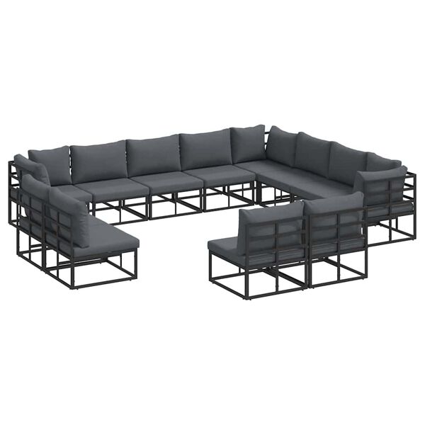 vidaXL Ensemble de canap&eacute; de jardin avec coussin 12 pcs Noir Aluminium