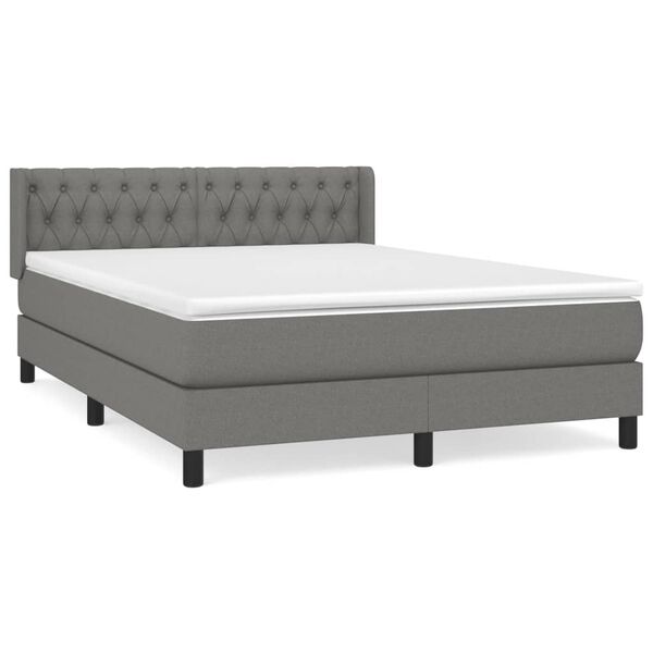 vidaXL Sommier &agrave; lattes de lit avec matelas Gris fonc&eacute; 140x200cm Tissu