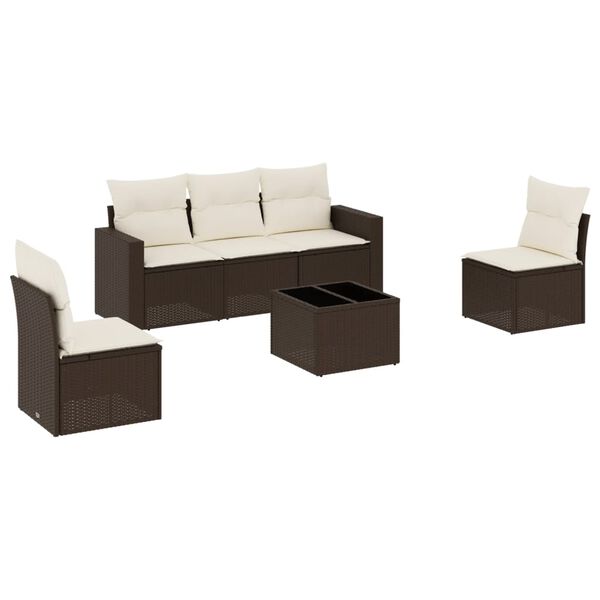 vidaXL Salon de jardin avec coussins 6 pcs marron r&eacute;sine tress&eacute;e