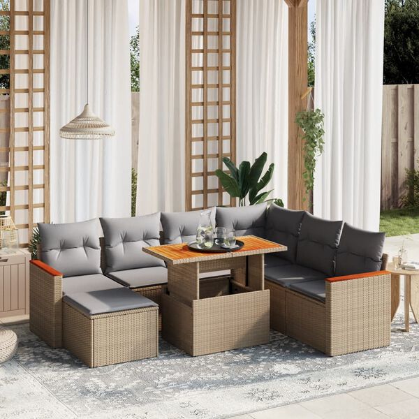 vidaXL Salon de jardin avec coussins 8 pcs beige r&eacute;sine tress&eacute;e