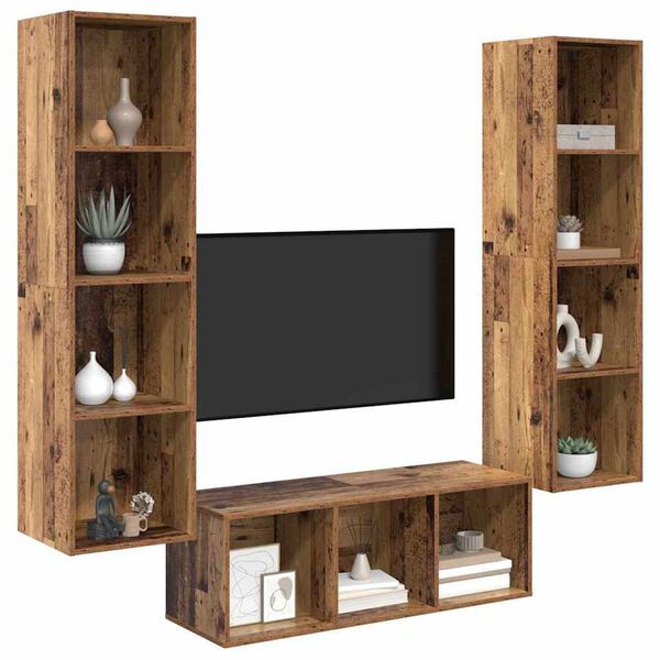 vidaXL Ensemble meuble TV 3 pcs Bois Ancien Bois d'ing&eacute;nierie