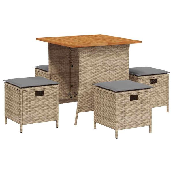 vidaXL Ensemble &agrave; manger de jardin avec coussins 5pcs Beige poly rotin