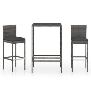vidaXL Ensemble de bar de jardin 3 pcs et coussins R&eacute;sine tress&eacute;e Gris