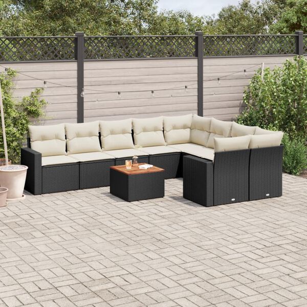 vidaXL Salon de jardin 10 pcs avec coussins noir r&eacute;sine tress&eacute;e