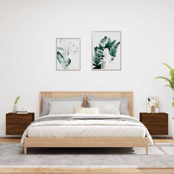 vidaXL Tables de chevet murales avec lumières LED 2 pcs chêne marron