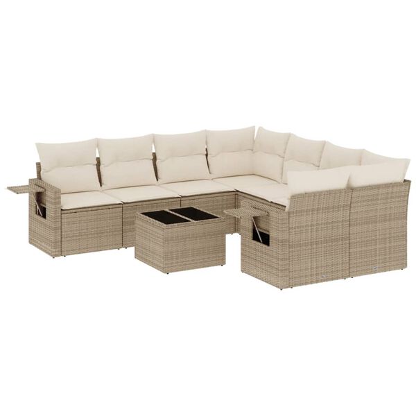 vidaXL Salon de jardin avec coussins 9 pcs beige r&eacute;sine tress&eacute;e
