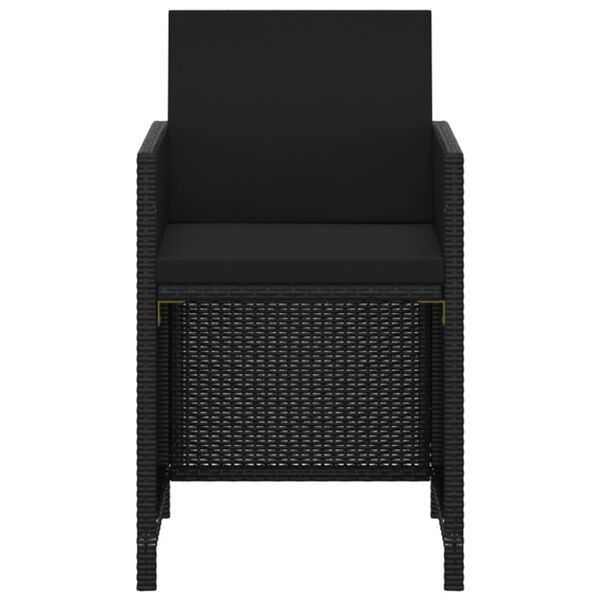 vidaXL Ensemble &agrave; d&icirc;ner de jardin avec coussins 3 pcs poly rotin noir