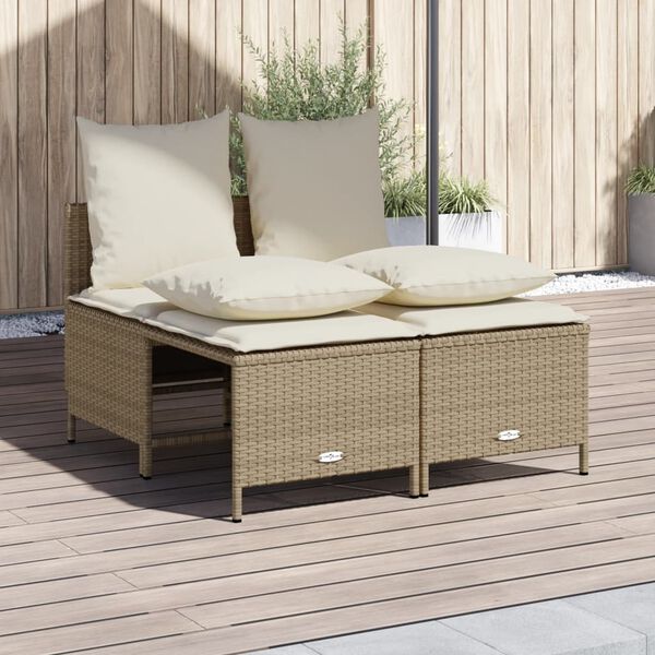 vidaXL Salon de jardin avec coussins 4 pcs beige r&eacute;sine tress&eacute;e