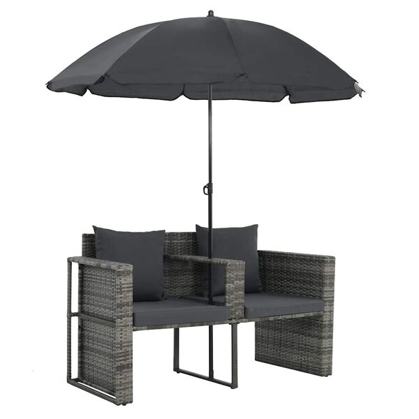 vidaXL Canap&eacute; de jardin 2 places avec coussins et parasol Gris