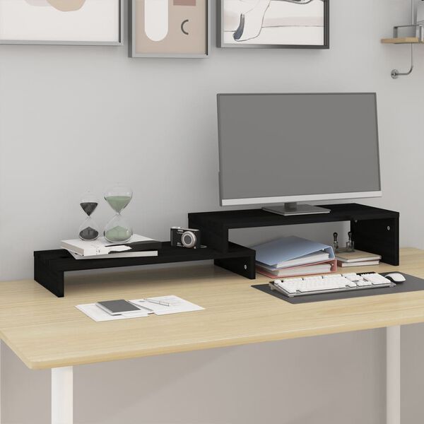 vidaXL Support de moniteur Noir (52-101)x22x14 cm Bois de pin solide