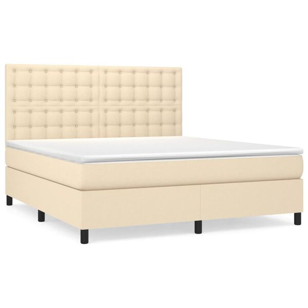 vidaXL Sommier &agrave; lattes de lit avec matelas Cr&egrave;me 160x200 cm Tissu