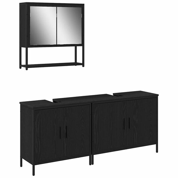 vidaXL Ensemble de mobilier de salle de bain avec &eacute;tag&egrave;re 3 pcs Noir