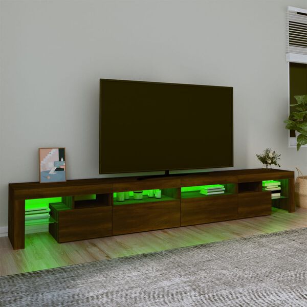 vidaXL Meuble TV avec lumi&egrave;res LED Ch&ecirc;ne marron 260x36,5x40 cm