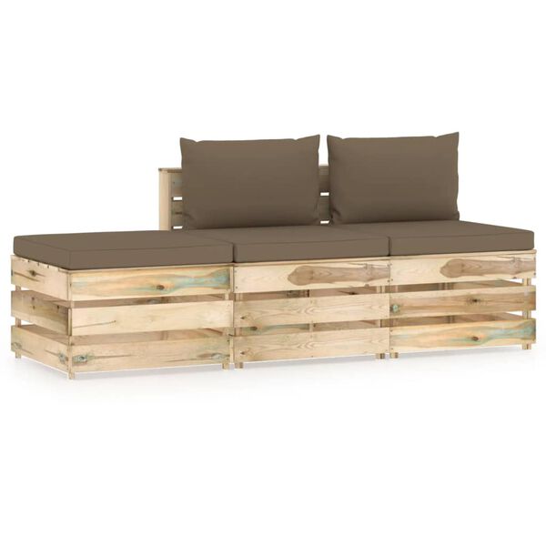 vidaXL Salon de jardin 3 pcs avec coussins Bois impr&eacute;gn&eacute; de vert