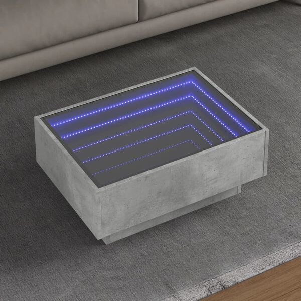 vidaXL Table basse avec LED gris b&eacute;ton 70x50x30 cm bois d'ing&eacute;nierie
