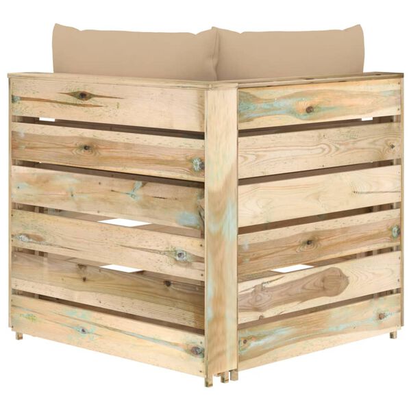 vidaXL Canap&eacute; d'angle sectionnel avec coussins Bois impr&eacute;gn&eacute; de vert