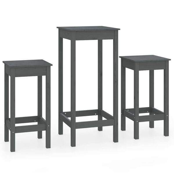 vidaXL Ensemble de bar 3 pcs Gris Bois de pin massif