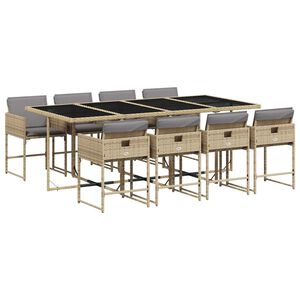 vidaXL Ensemble &agrave; manger de jardin et coussins 9 pcs m&eacute;lange beige