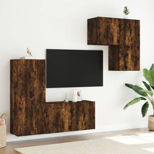 vidaXL Unités murales TV 4 pcs chêne fumé bois d'ingénierie